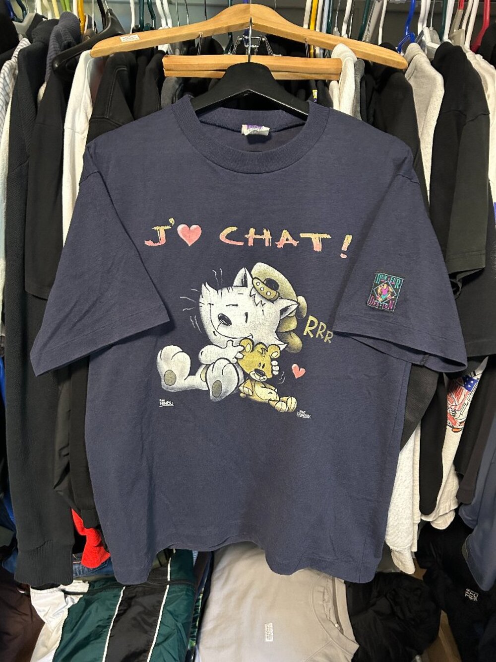 Humeur Design 90s Single Stitch Vintage Navy Blue J'<3 chat Tee - Size M